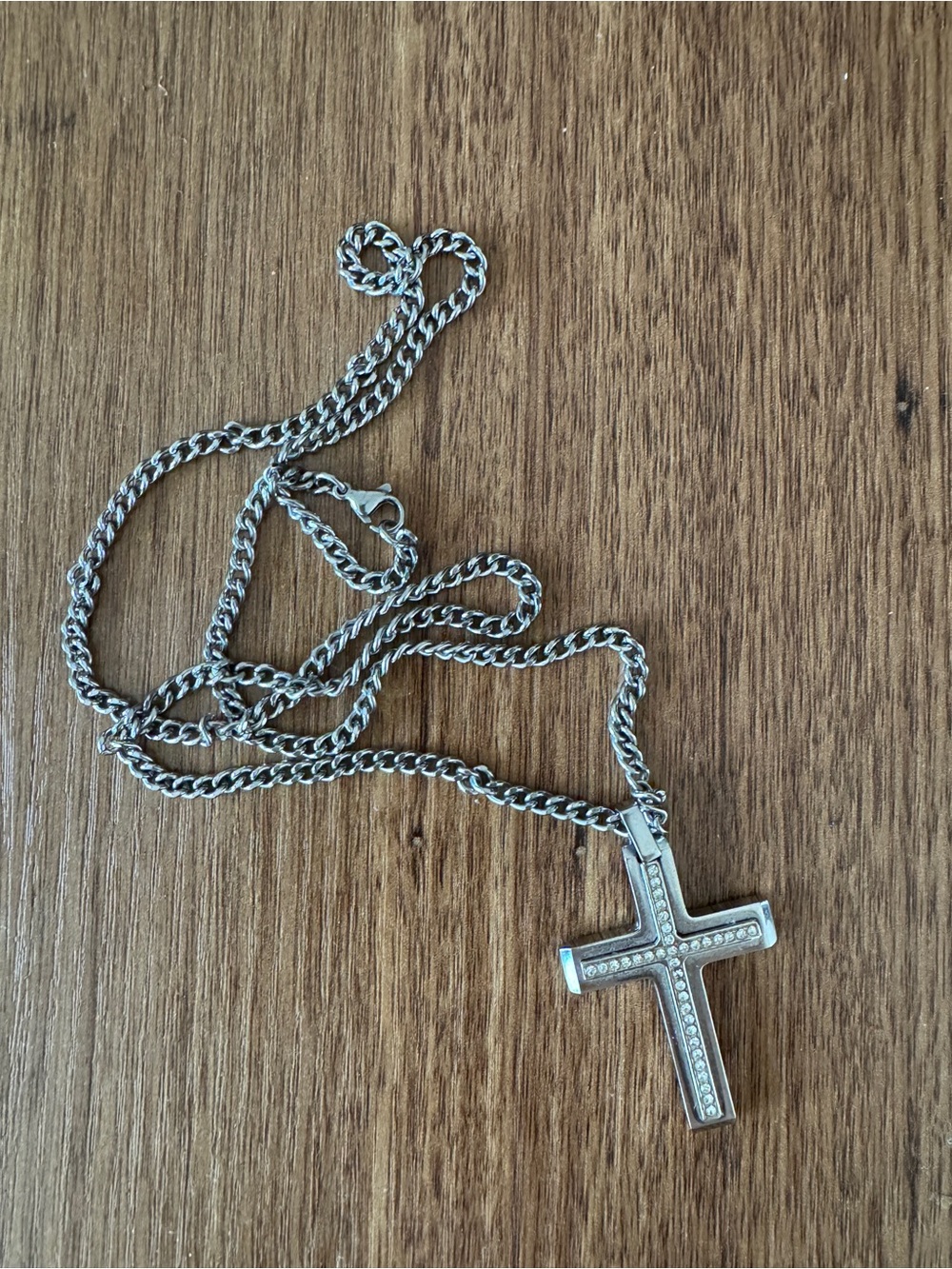 Silver Tone Stainless Steel Cross Necklace
